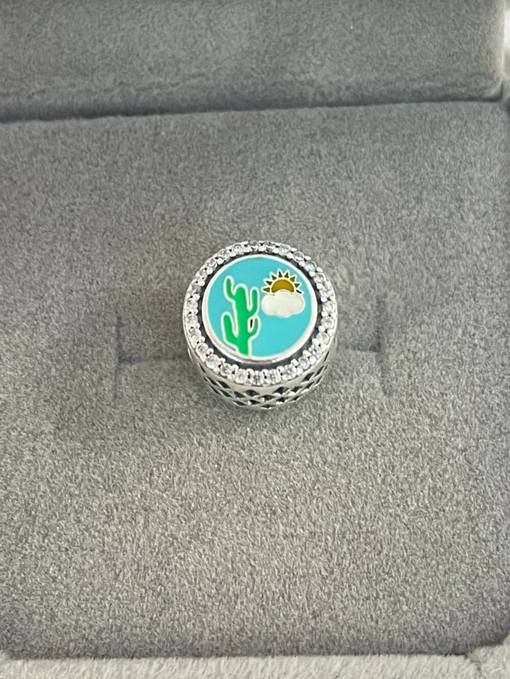Pandora Destinations Aruba Island Blue Cactus Sterling Silver Barrel Charm